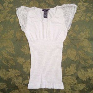 White Soho Girls Fitted Shirt with Lace Sleeves